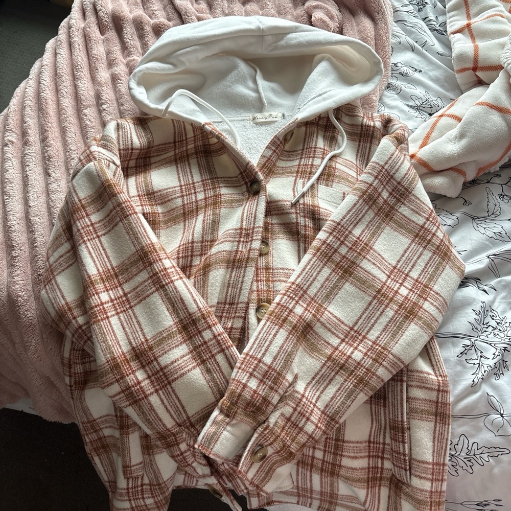 Amazon Plaid Hooded Jacket - Cream and Brown